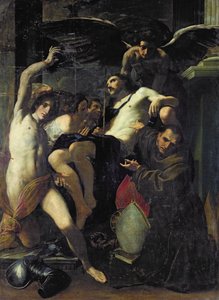 Kristus uctívaný anděly, sv. Šebestián a sv. Bonaventura